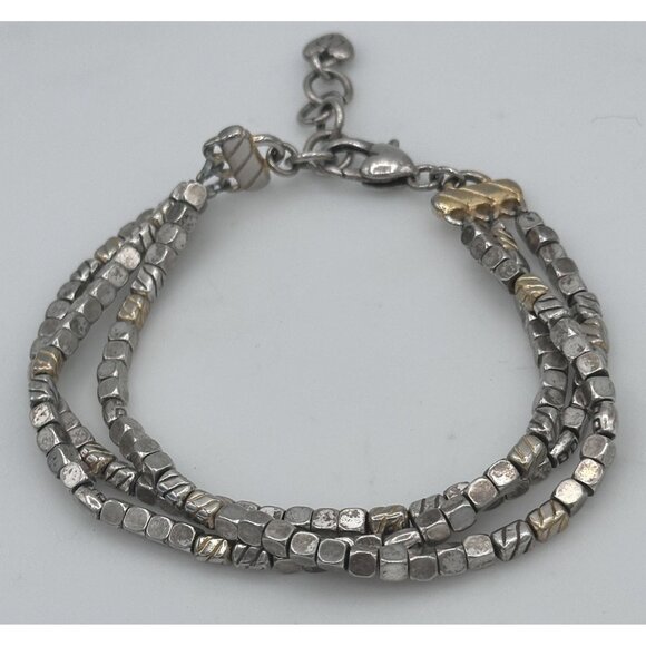Brighton Two Tone Matte Silver Gold Beaded Multi Strand Bracelet - Picture 1 of 11